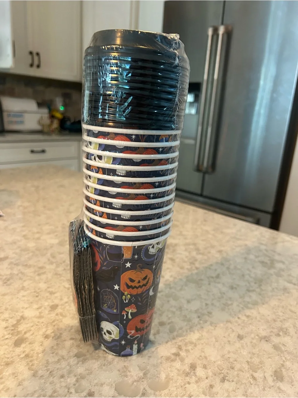“New” Set of 2 Halloween Themed Disposable Cups - Black & Pink Pumpkin Designs